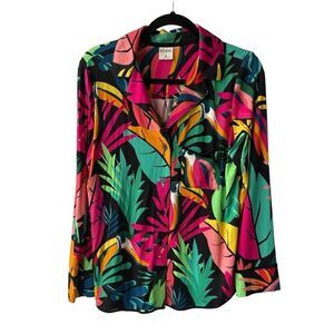Soma cool nights longsleeve notch collar top floral size Medium luxury comfort